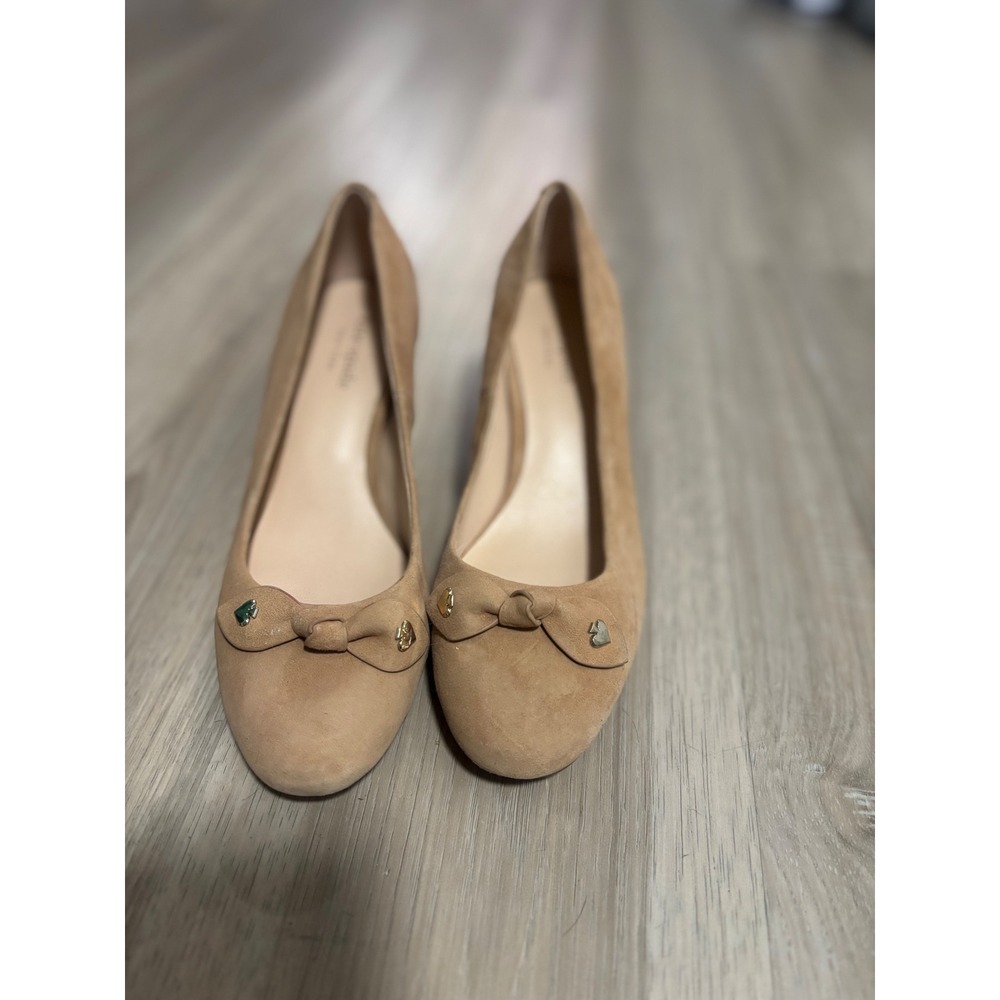Kate Spade New York Tan Suede Bow Block Heel Pumps Size 5M